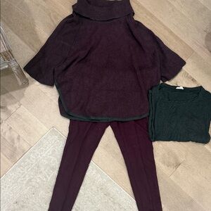 Plum Poncho and Leggings Set